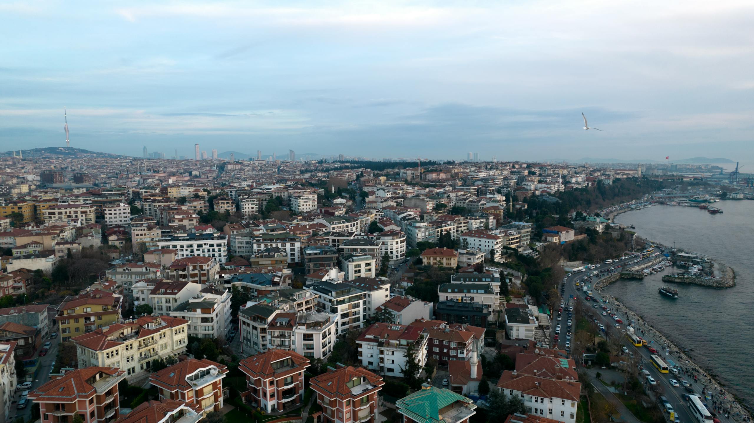 A stunning aerial view of Yolut com in Istanbul, showcasing its urban landscape and waterfront.